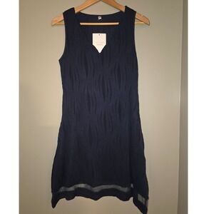 ETCYYNEW Navy Blue Wavy Textured Sleeveless V-Neck Sharkbite Hem Dress Small NEW